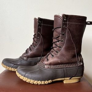 L.L.Bean mid rise shearling lined rubber and leather boots